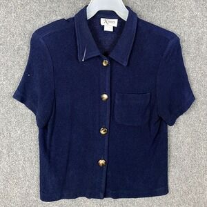 K Petite Button Up Top‎ Women's Size 6P Petite Blue Acetate Blend